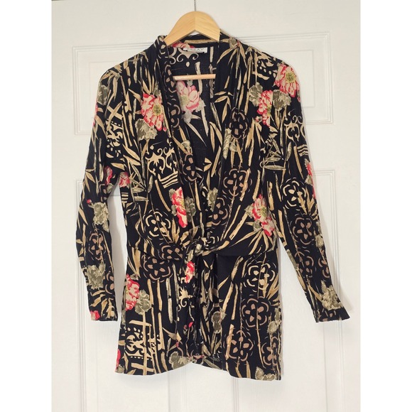 Essay by Sharon Anthony Tops - Vintage Essay by Sharon Anthony Floral Tie Front Blouse Black Red Tan Size 10